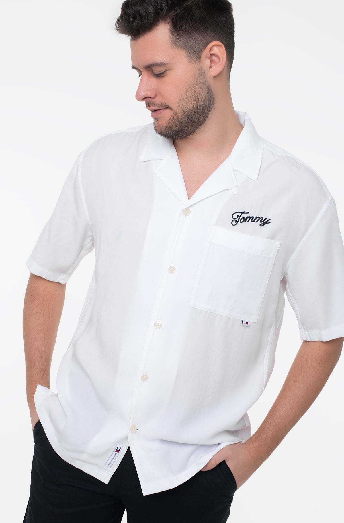 Tommy Jeans Fruit Market Back Graphic Short Sleeve Linen-Blend Shirt