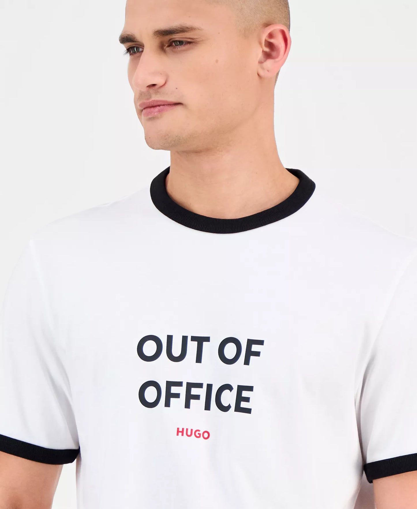 BOSS Men's Grey Melange Contrast Logo Shoulder Tape Luxury T-Shirt