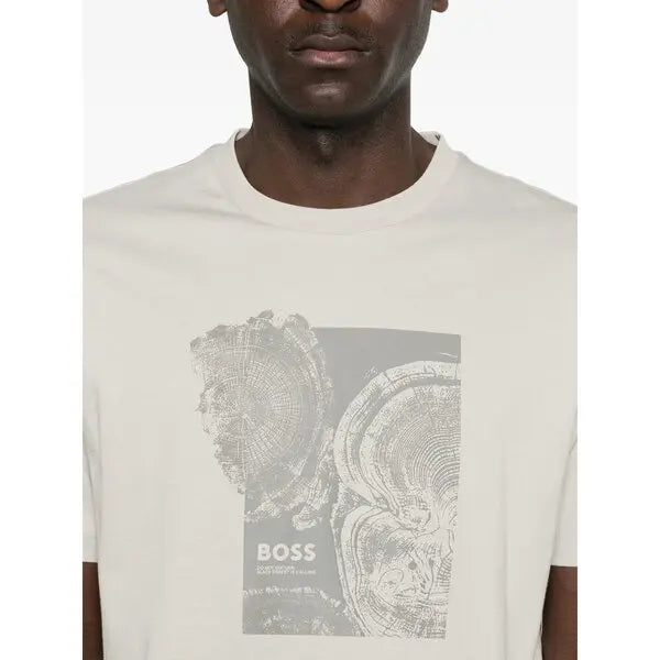 BOSS Men's White Vertical Fade-Effect Stripe Luxury T-Shirt