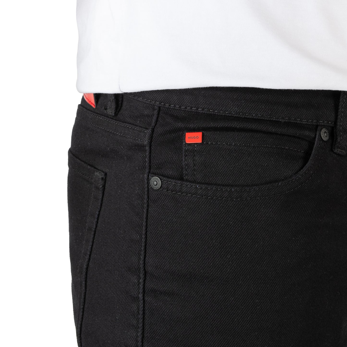 HUGO Men's Designer Denim with Signature Red Logo Patch