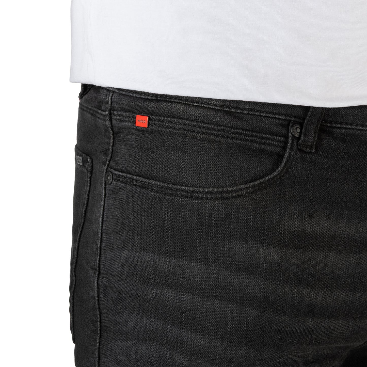 HUGO Men's Designer Denim with Signature Red Logo Patch