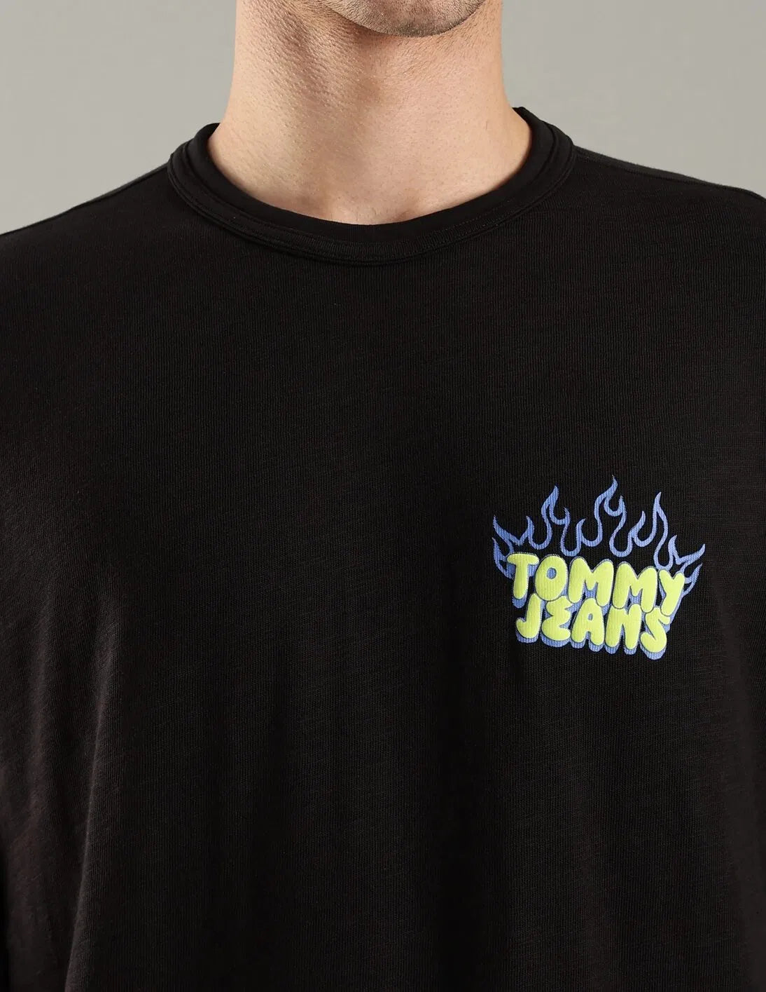 Tommy Jeans Men's Blue Flames Graphic Streetwear T-Shirt