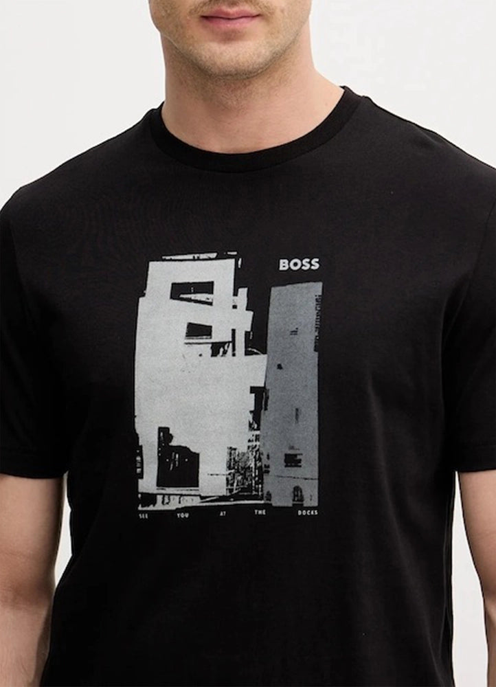 BOSS Men's Geometric Grid Logo Luxury T-Shirt