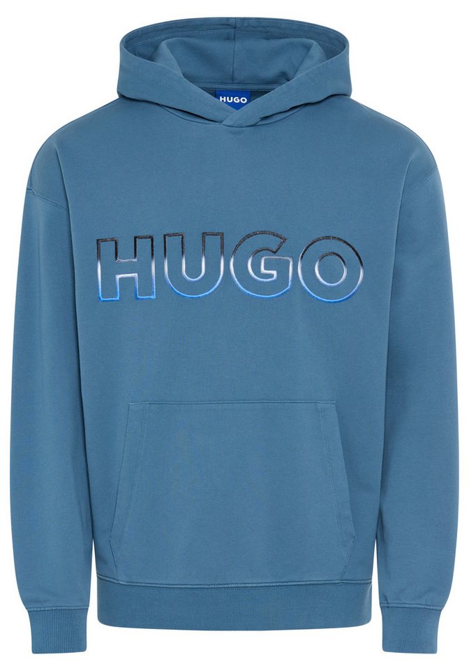 HUGO Men’s Black Hoodie with Front Logo - Hugo Blue