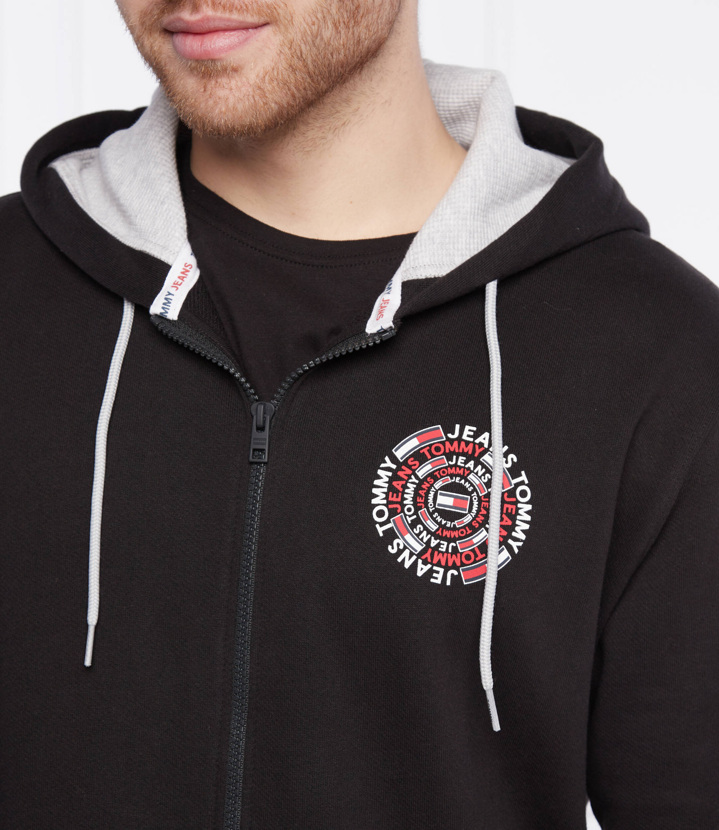 Tommy Jeans Black Zip-Up Hoodie with Back Print - Premium Cotton