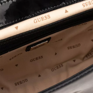 GUESS Women’s Black Patent Glossy Crossbody Bag with Gold Hardware