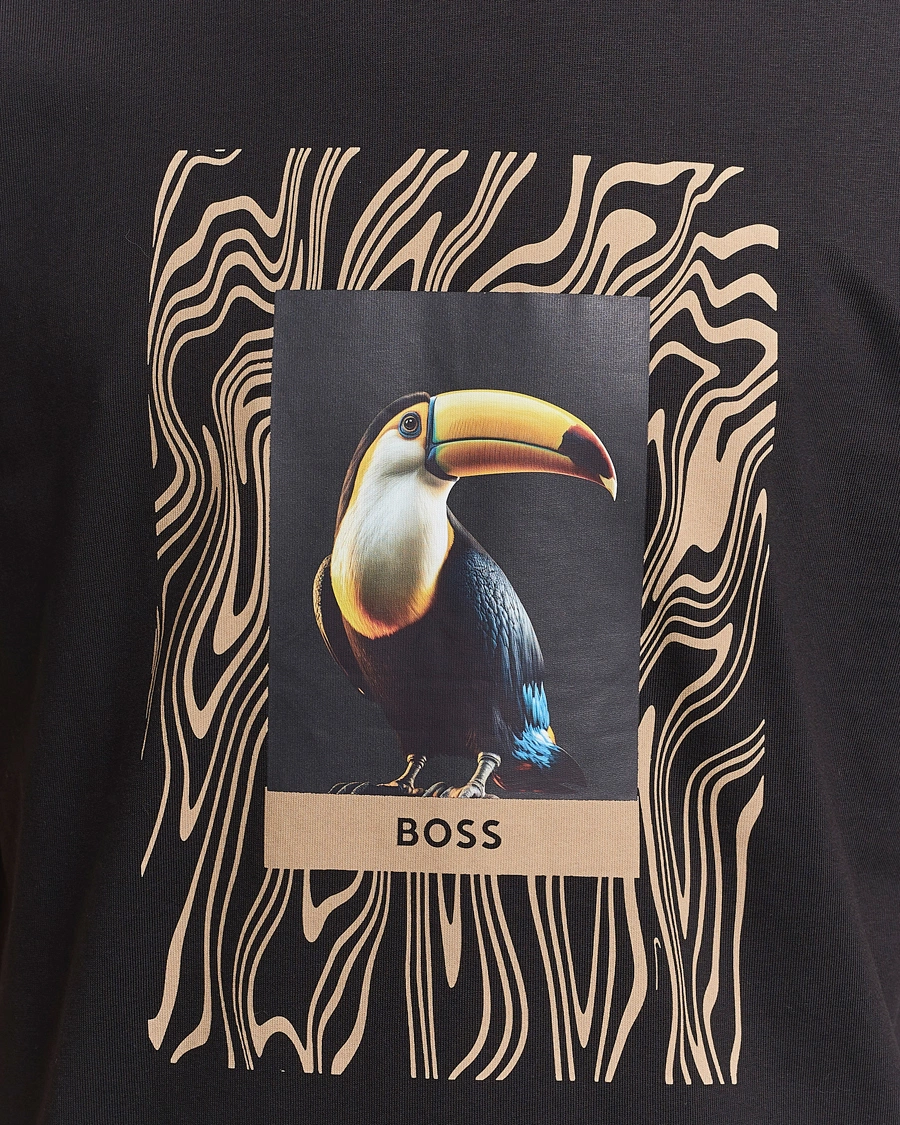 HUGO Cotton T-Shirt with Central Logo and Contrast Blue Accent