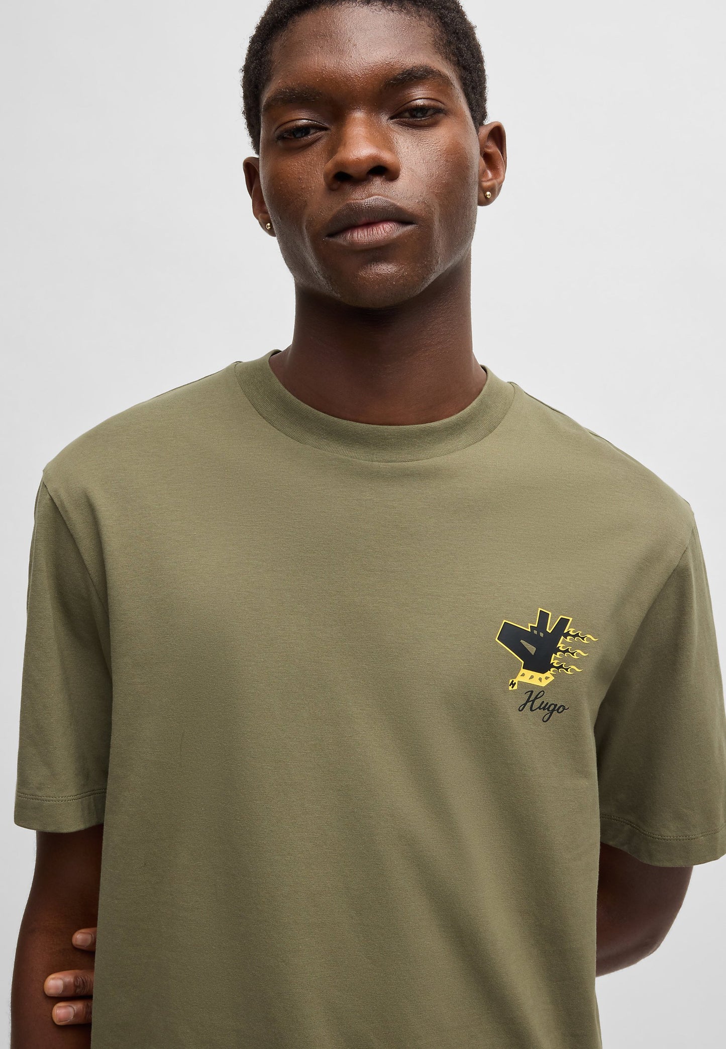 HUGO Cotton T-Shirt with Contemporary Orange Stacked Logo Graphic