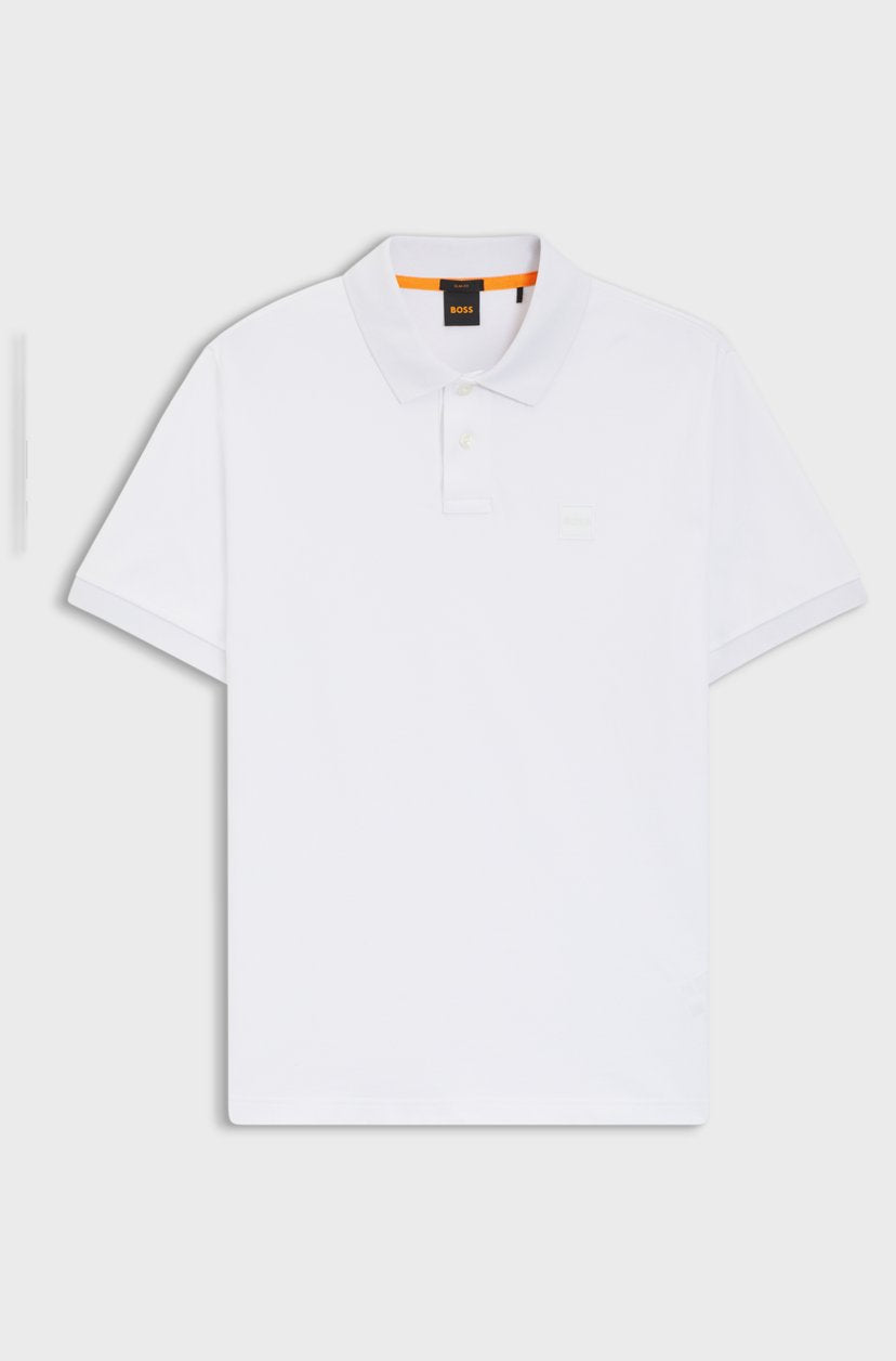 BOSS Men's Slim-Fit Pique Polo Shirt with Square Silicone Logo Patch and Tipped Collar