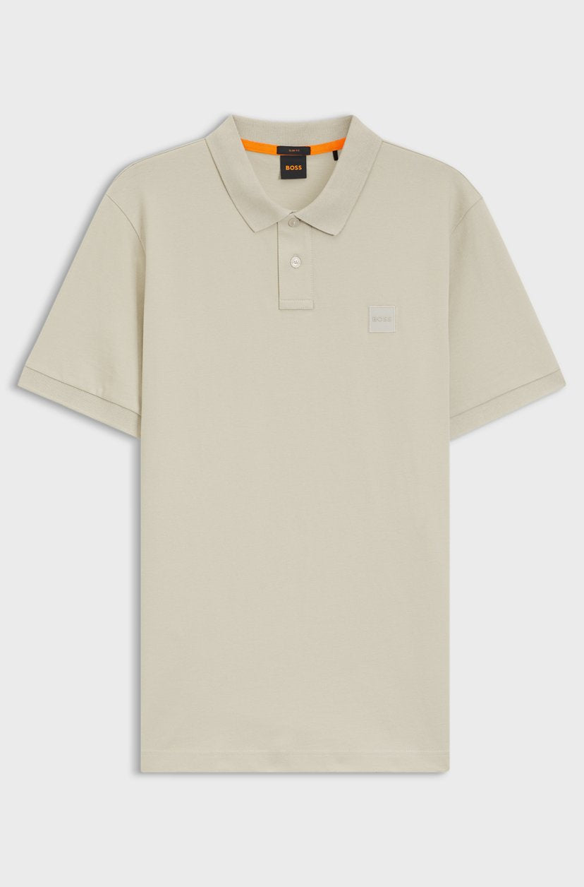 BOSS Men's Slim-Fit Pique Polo Shirt with Square Silicone Logo Patch and Tipped Collar