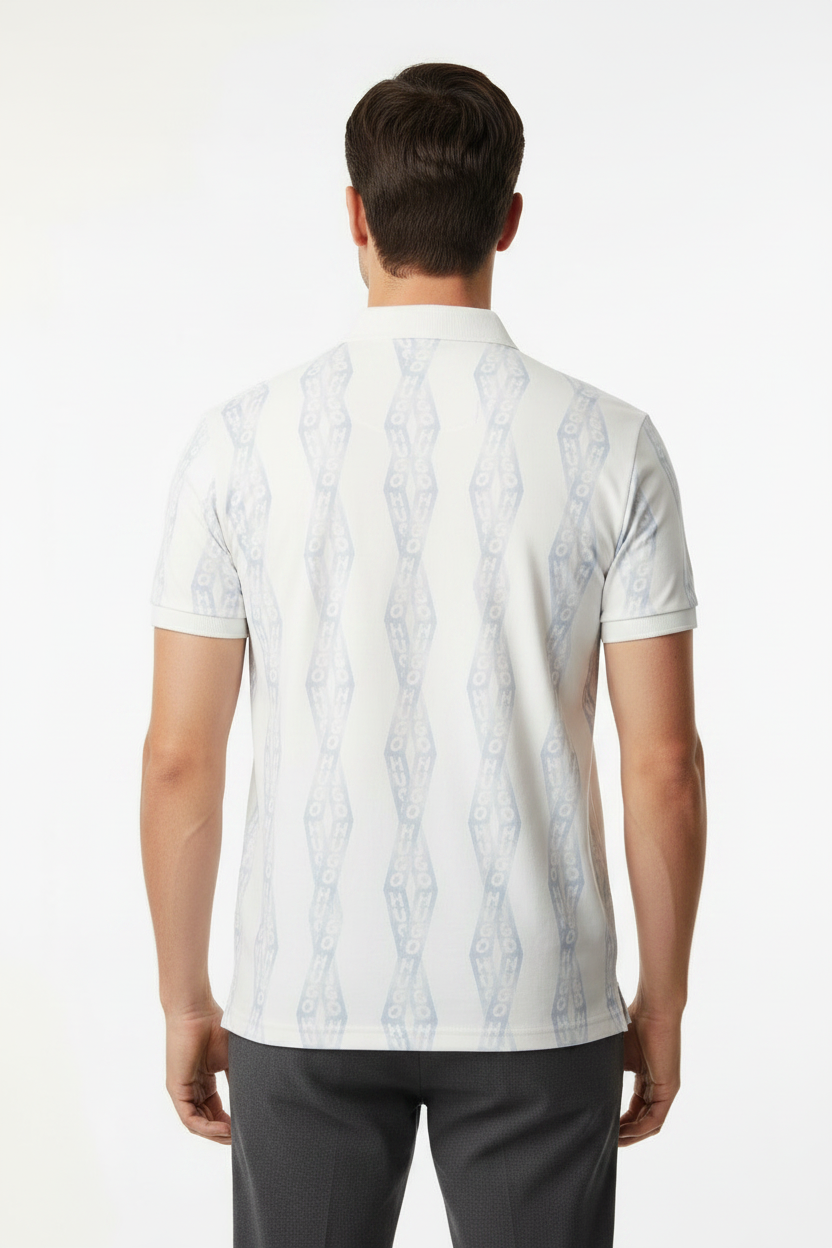HUGO Men's Polo Shirt with All-Over Geometric Logo Print