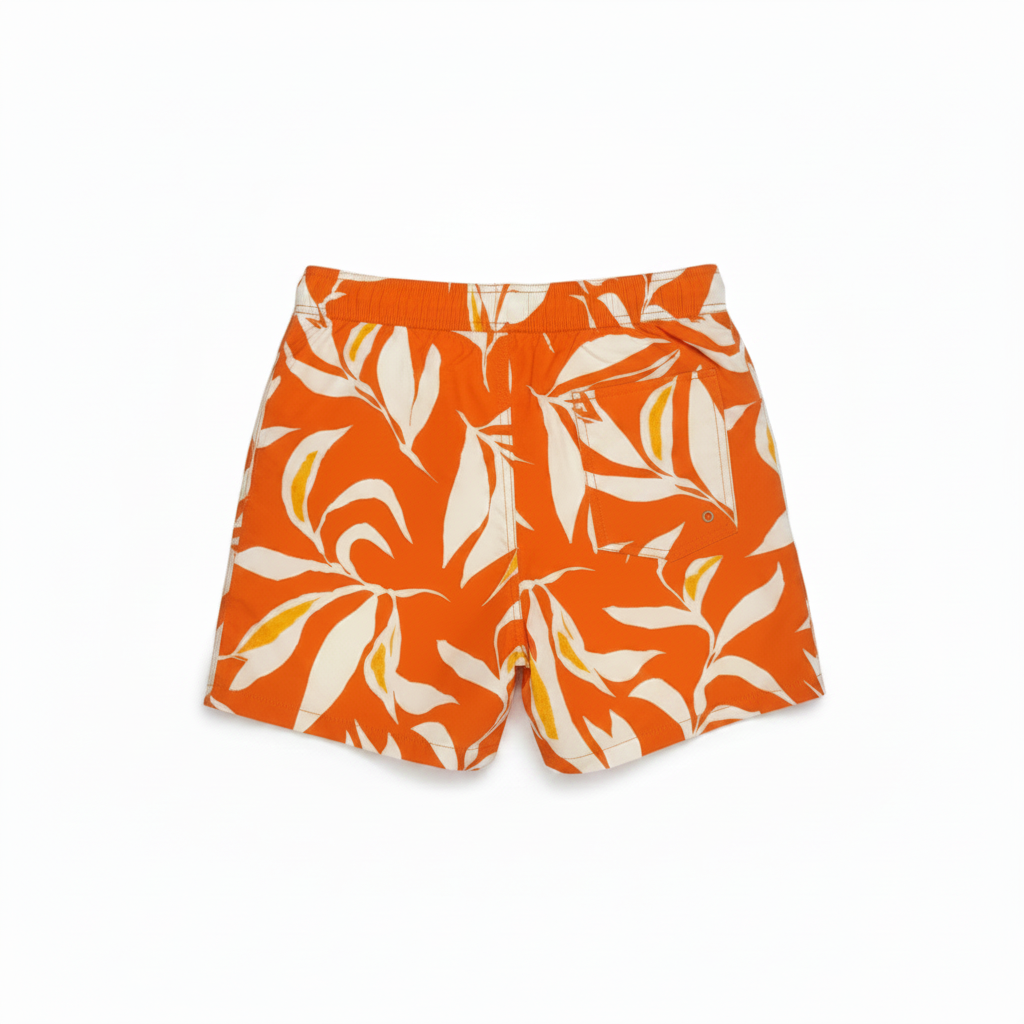 MNG Tropical Leaf Print Swim Shorts with Elastic Drawstring Waist