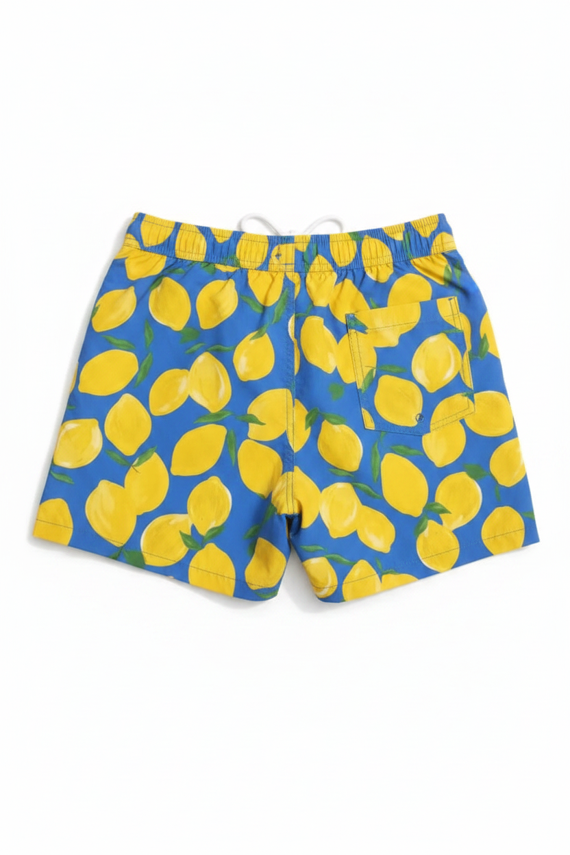 MNG Lemon Print Swim Shorts with Elastic Drawstring Waist