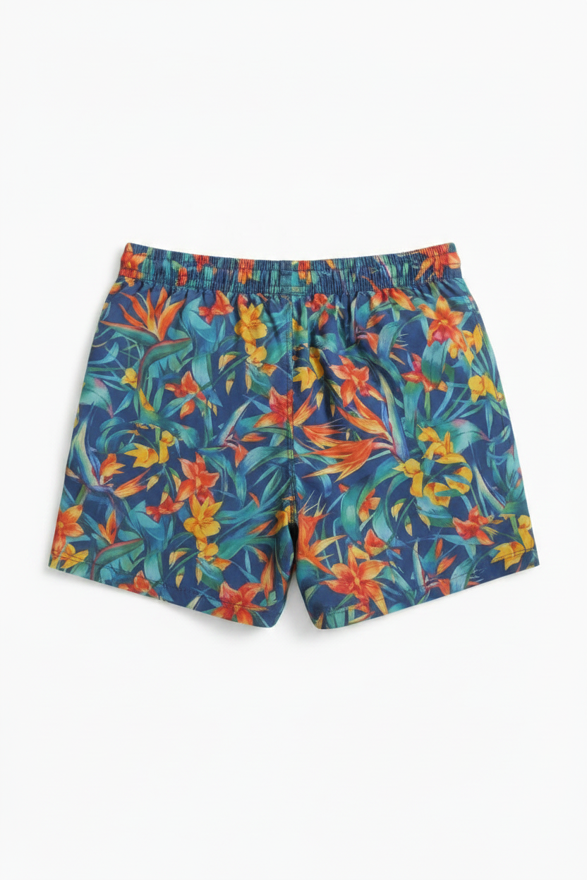 MNG Vibrant Tropical Floral Print Swim Shorts with Elastic Drawstring Waist