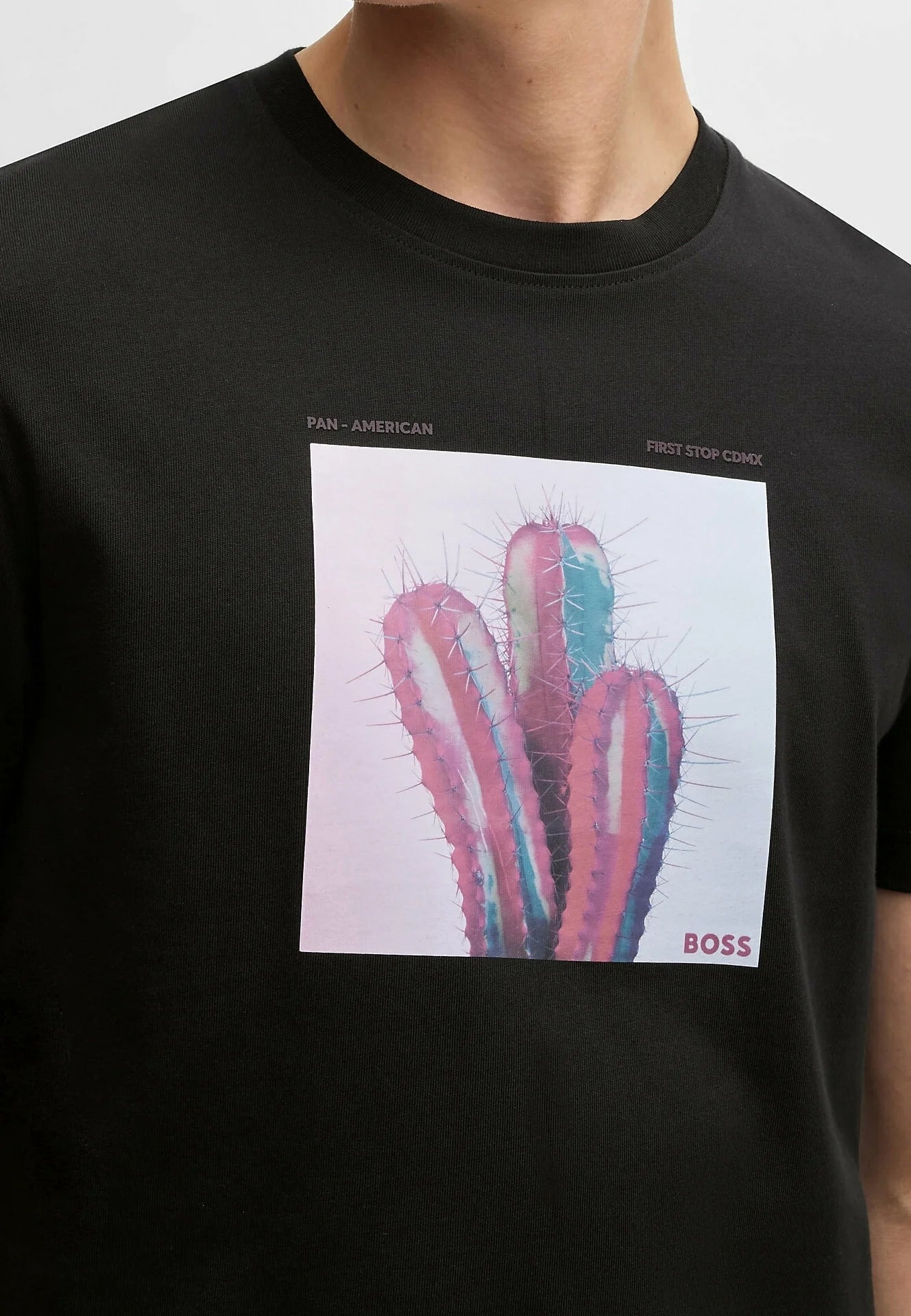 BOSS Men's Vibrant Cactus Graphic Box Print Luxury T-Shirt