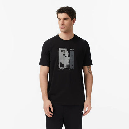 BOSS Men's Abstract Urban Docks Architectural Graphic Luxury T-Shirt