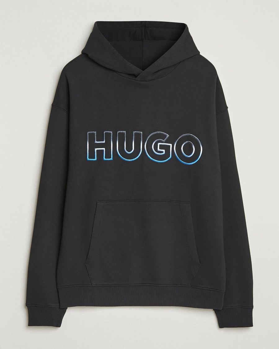HUGO Men’s Black Hoodie with Front Logo - Hugo Blue