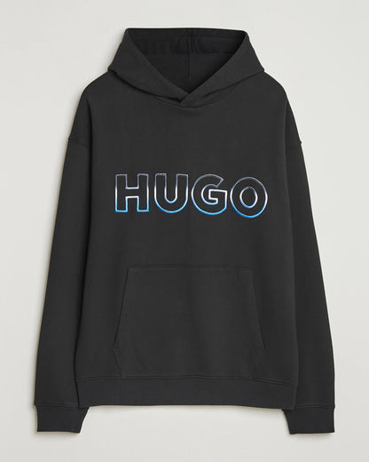 HUGO Men’s Black Hoodie with Front Logo - Hugo Blue