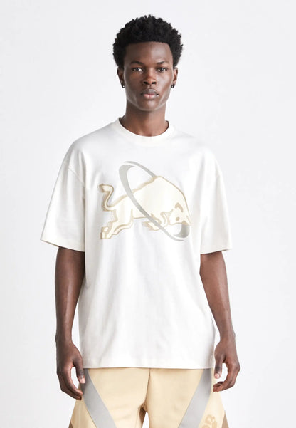 HUGO x Red Bull Men's Off-White Dynamic Line-Art Bull Luxury T-Shirt