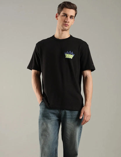 Tommy Jeans Men's Blue Flames Graphic Streetwear T-Shirt