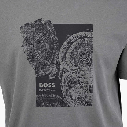 BOSS Men's Nature-Inspired Woodgrain Graphic Logo T-Shirt