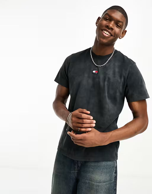 Tommy Jeans Men's Centered Flag Cloud-Wash T-Shirt - Charcoal