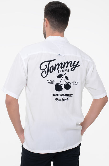 Tommy Jeans Fruit Market Back Graphic Short Sleeve Linen-Blend Shirt