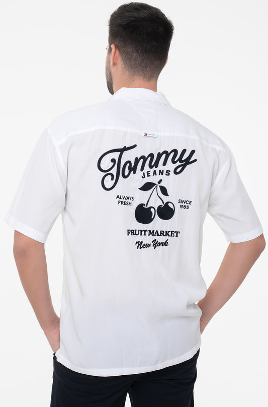 Tommy Jeans Fruit Market Back Graphic Short Sleeve Linen-Blend Shirt