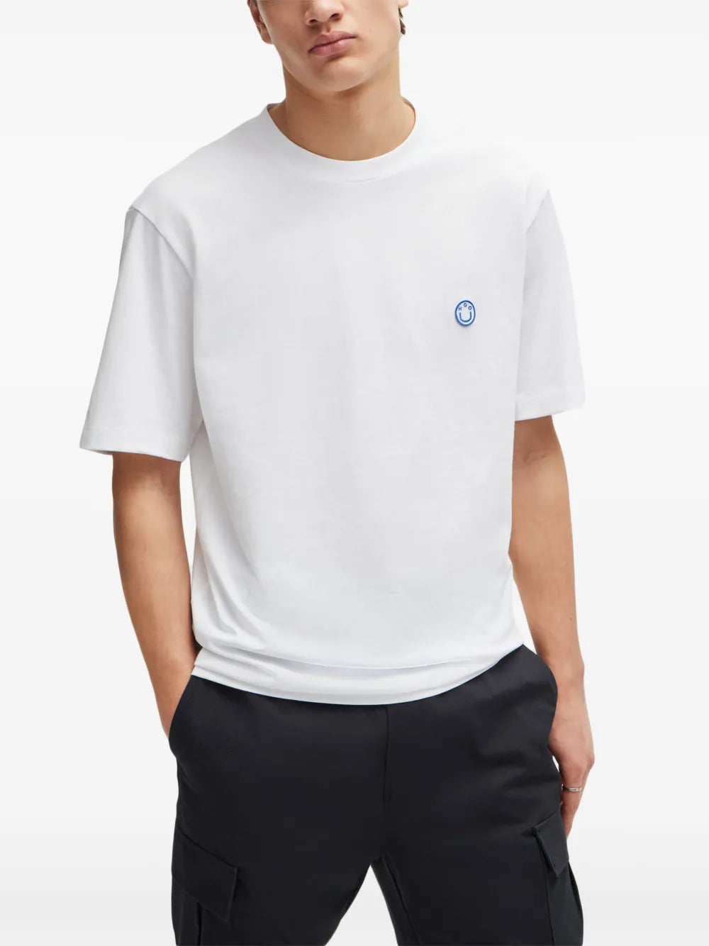 HUGO Men's Tonal Circular Badge Minimalist Luxury T-Shirt