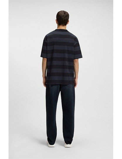 HUGO Men's Striped Spiky Smiley Graphic Luxury T-Shirt