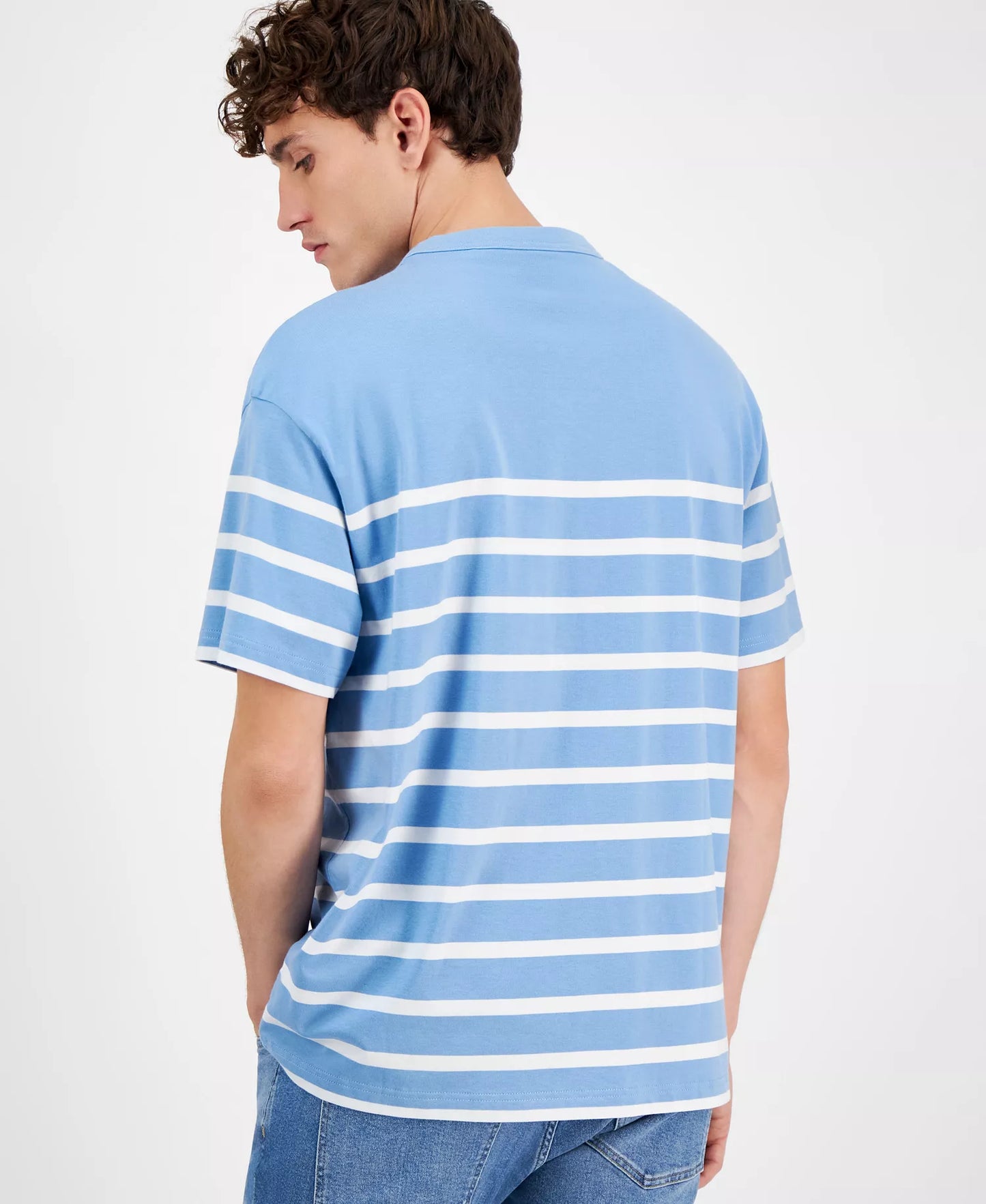 HUGO Men's Striped Geometric Dog Graphic Luxury T-Shirt - White & Blue