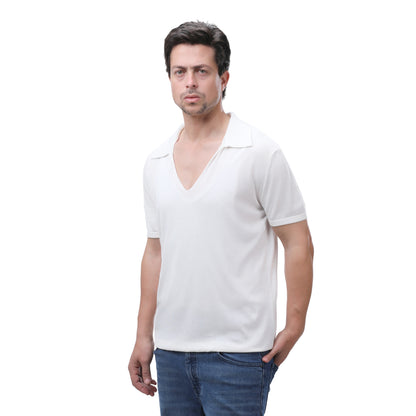 MANGO Men's Slim Fit V-Neck Knit Polo Shirt with Ribbed Trim