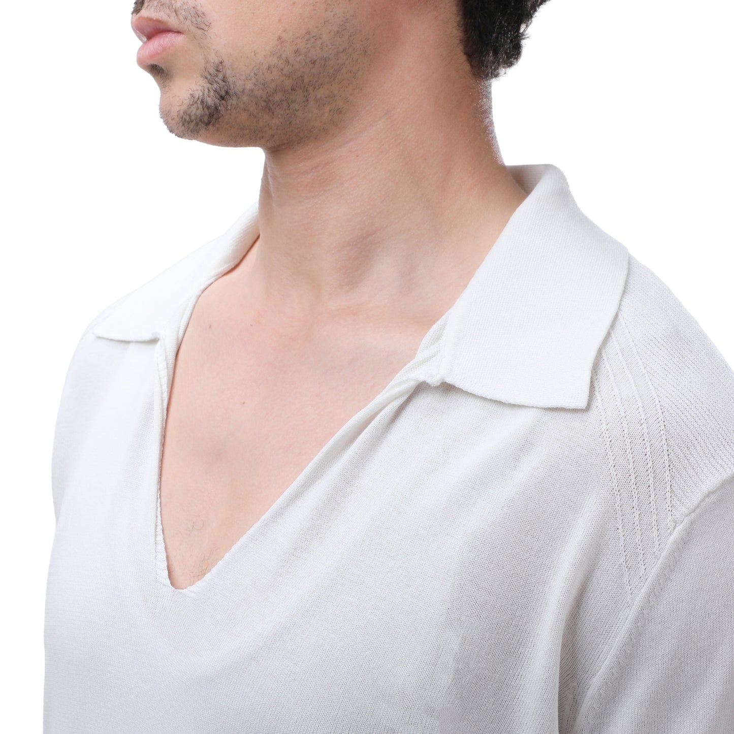 MANGO Men's Slim Fit V-Neck Knit Polo Shirt with Ribbed Trim