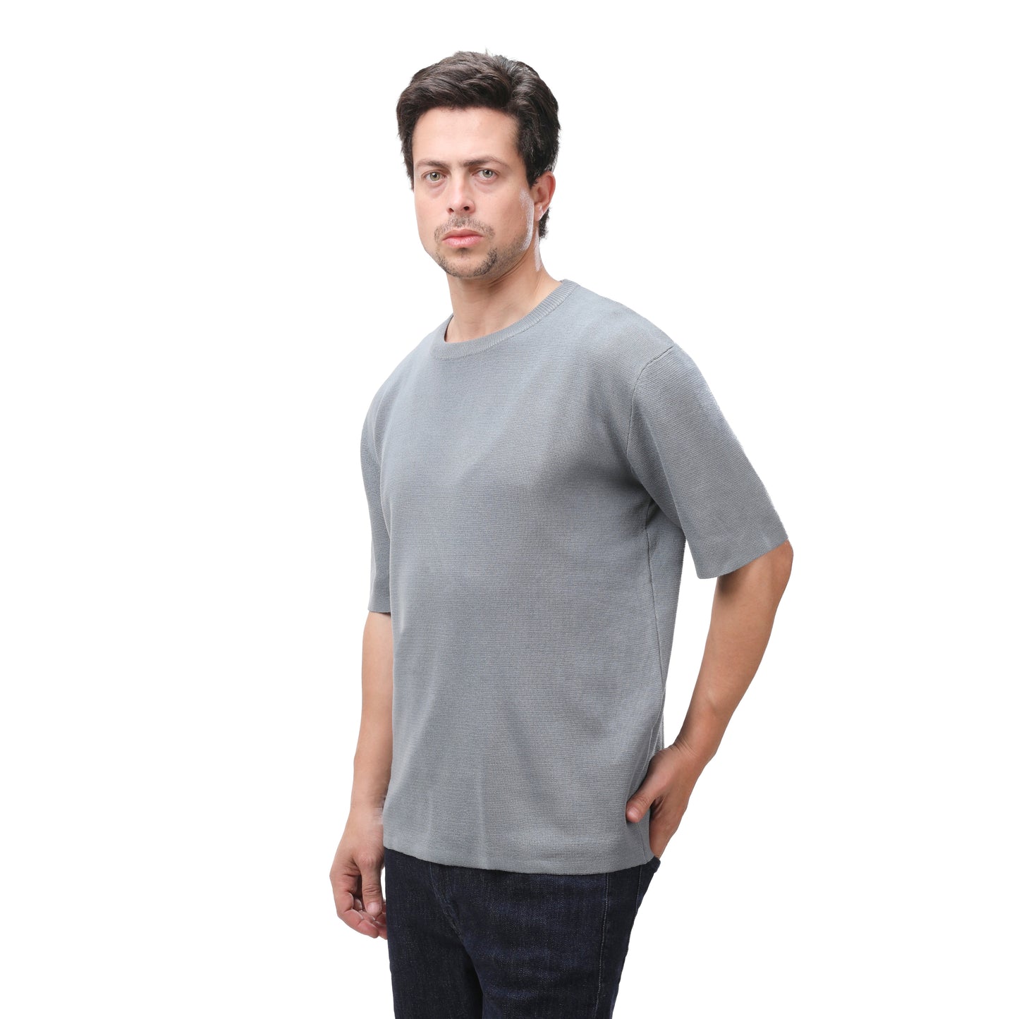 MNG Crew Neck Knit Tee – Lightweight Cotton Blend