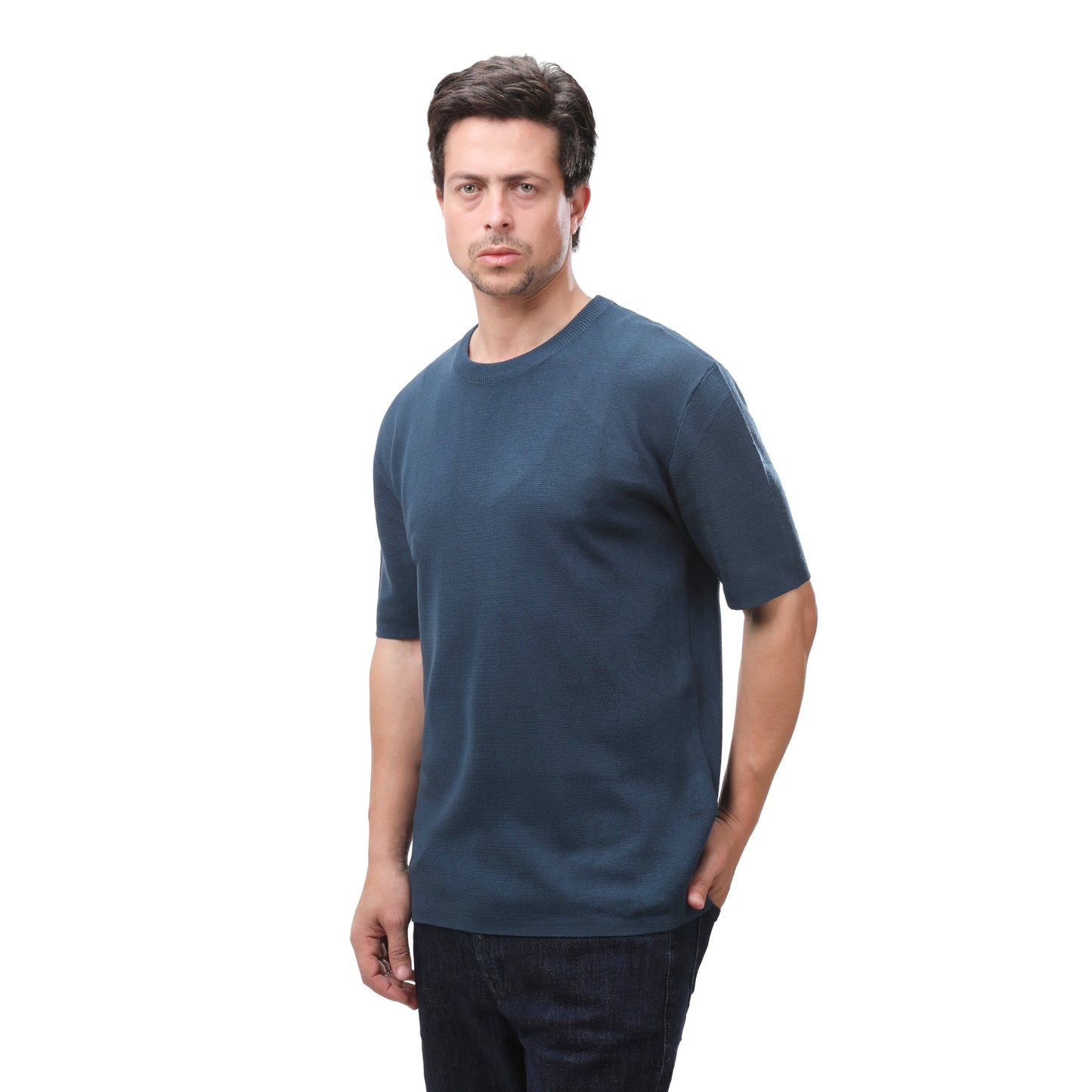 MNG Crew Neck Knit Tee – Lightweight Cotton Blend