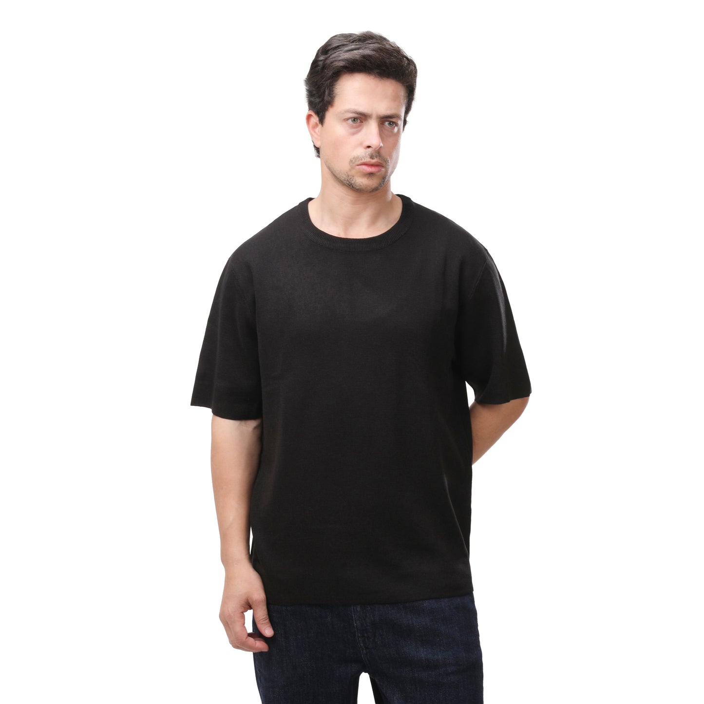 MNG Crew Neck Knit Tee – Lightweight Cotton Blend