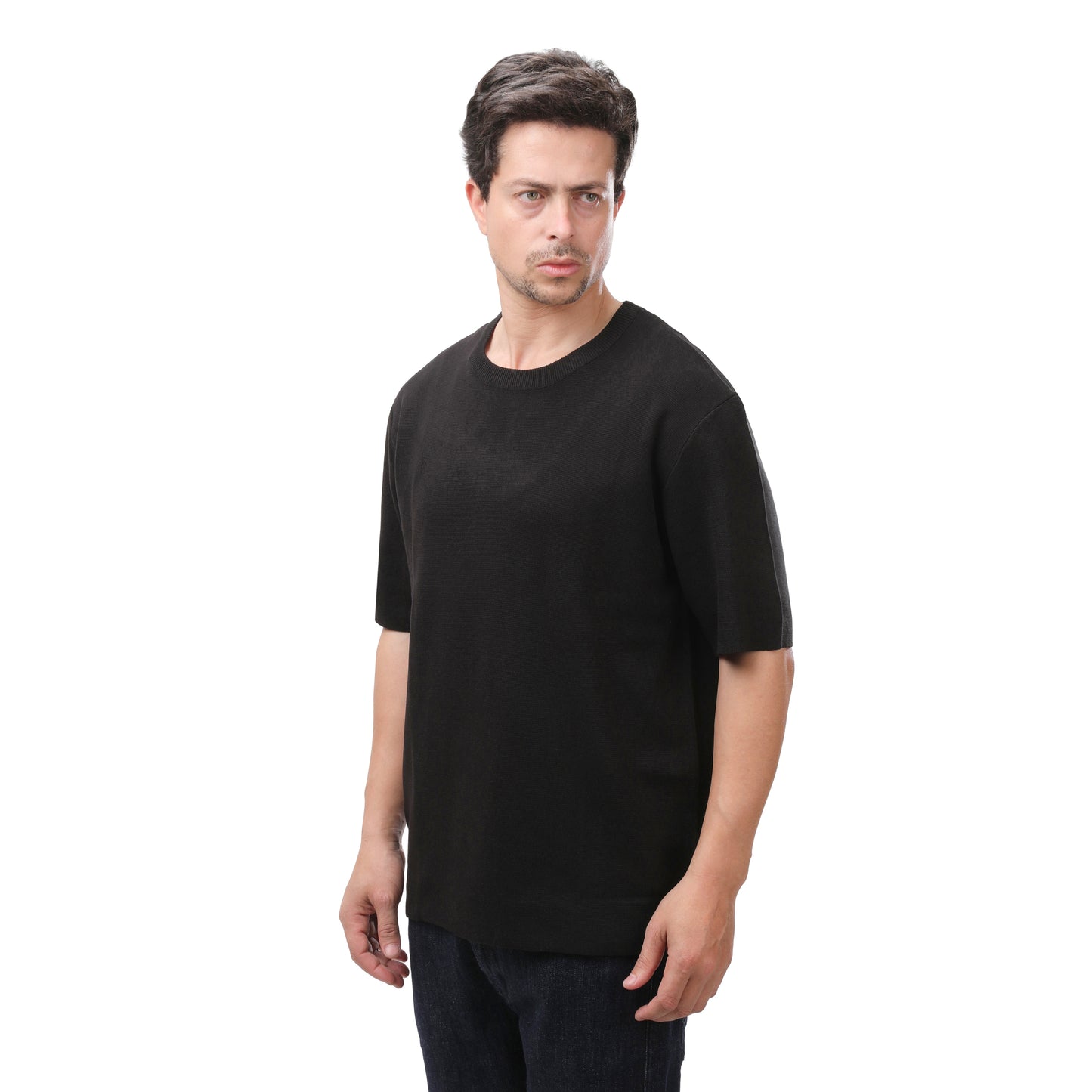 MNG Crew Neck Knit Tee – Lightweight Cotton Blend