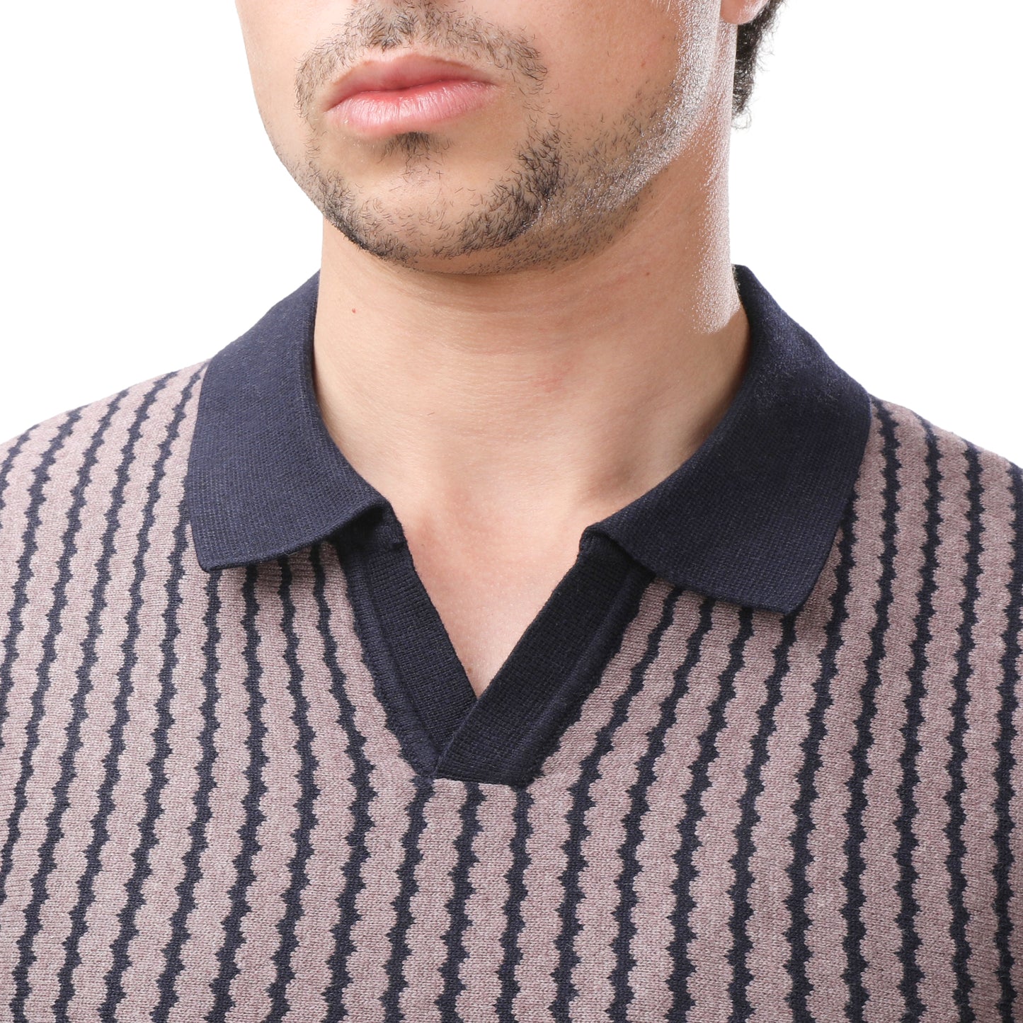 ZARA Textured Knit V-Neck Polo Shirt