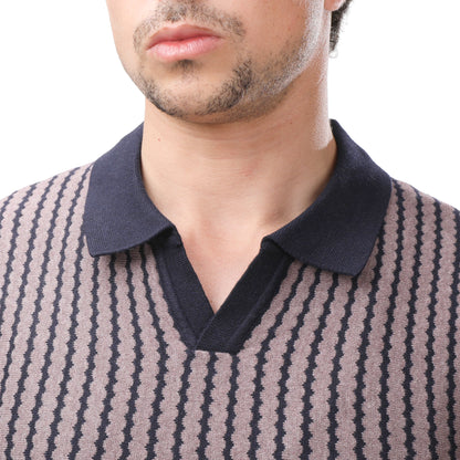 ZARA Textured Knit V-Neck Polo Shirt