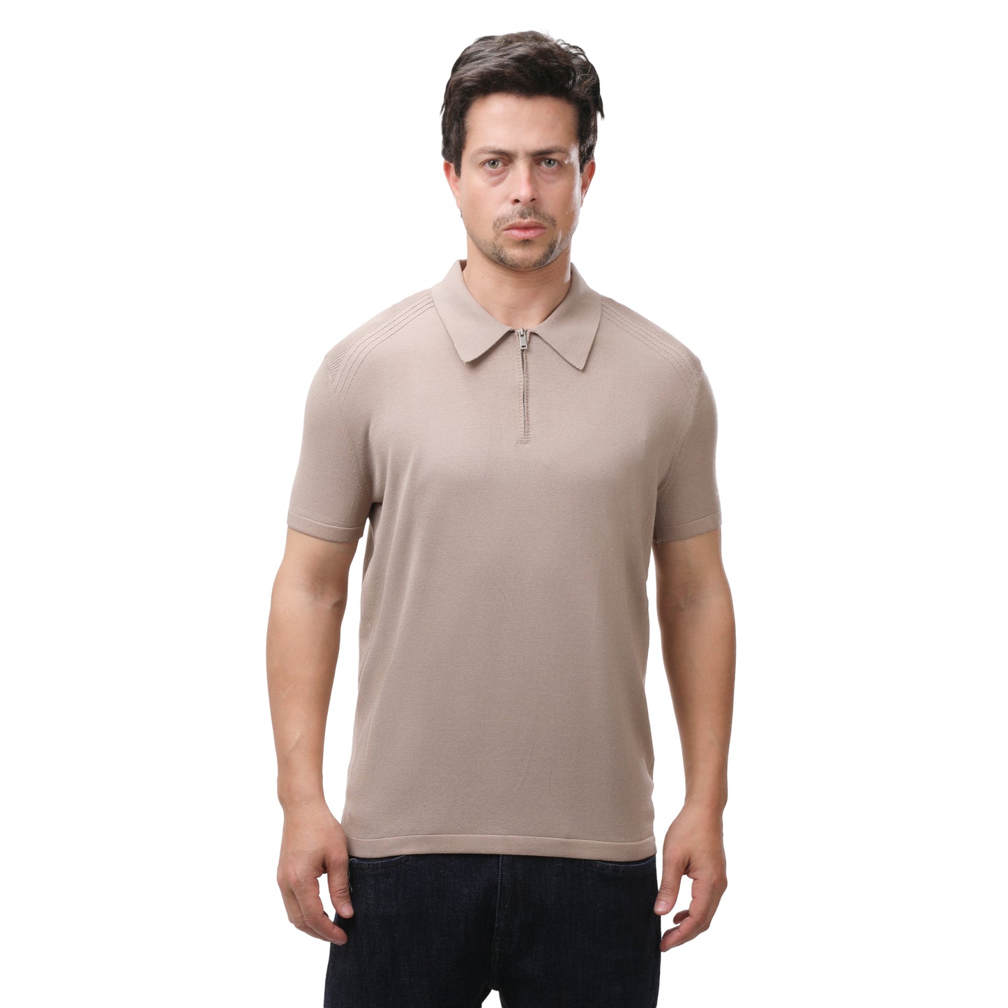 Mango Men's Textured Knit Quarter-Zip Polo Shirt