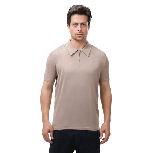Mango Men's Textured Knit Quarter-Zip Polo Shirt