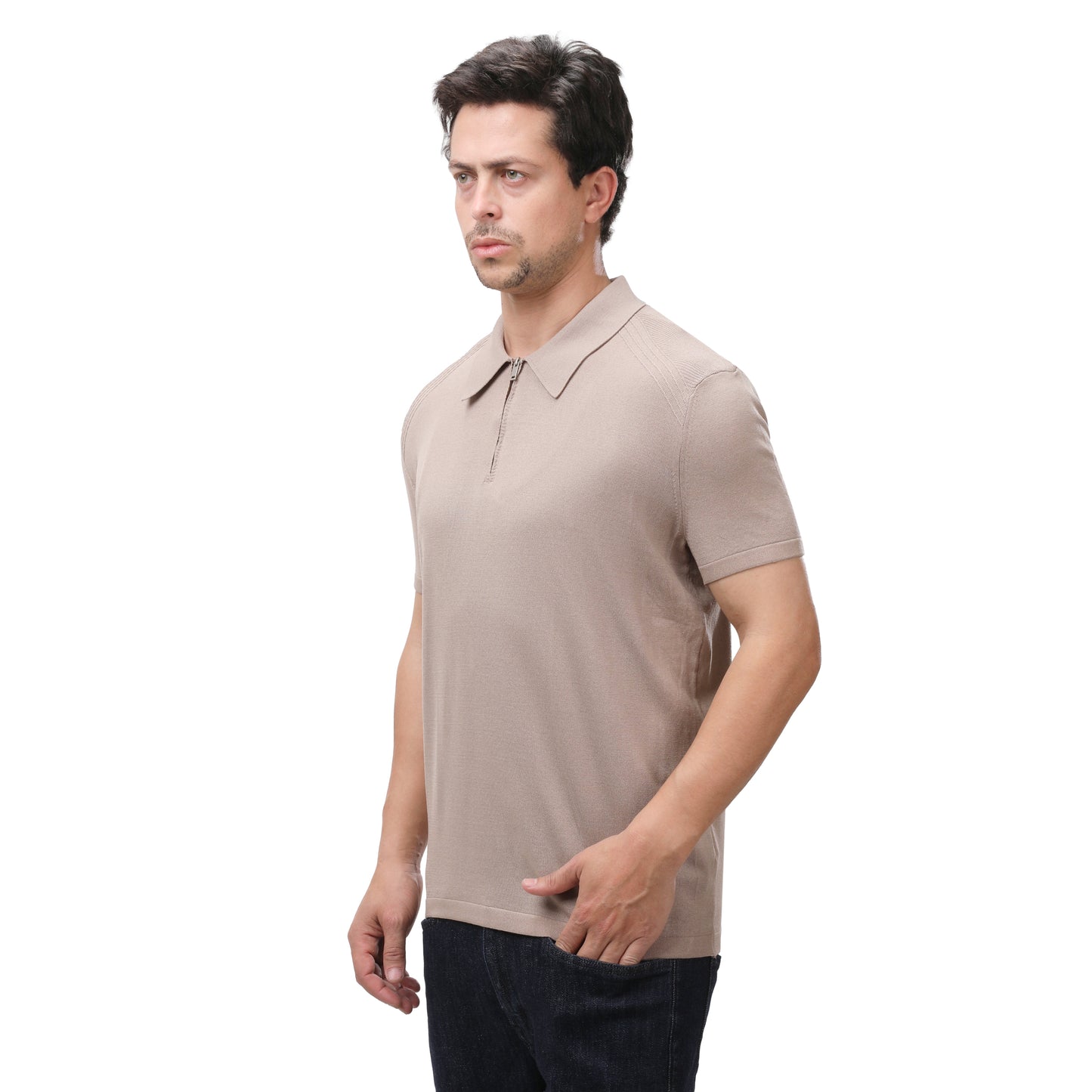 Mango Men's Textured Knit Quarter-Zip Polo Shirt