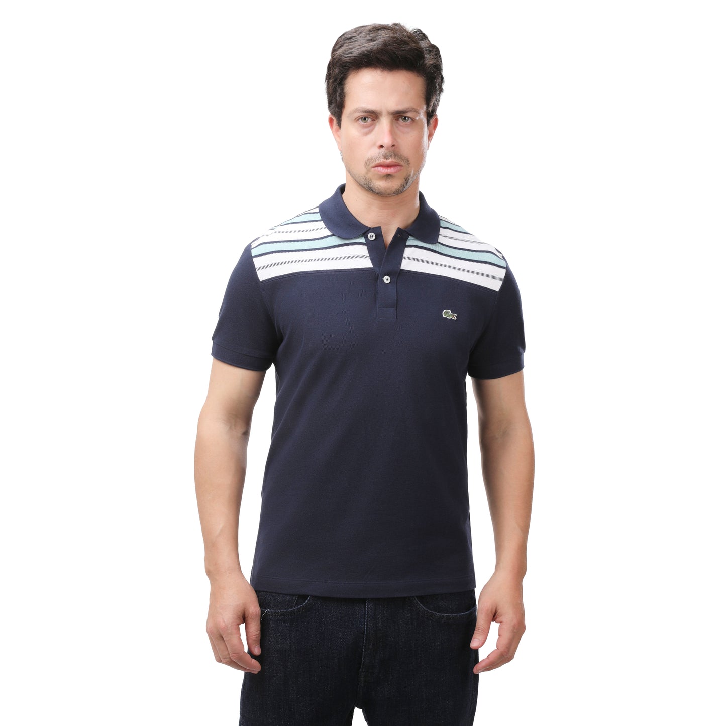 Lacoste Men's Striped Chest Pique Polo Shirt Regular Fit