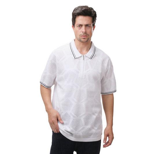 Mango Textured Knit Zip-Neck Polo Shirt
