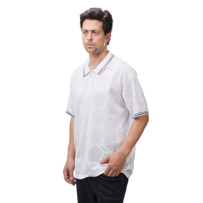 Mango Textured Knit Zip-Neck Polo Shirt
