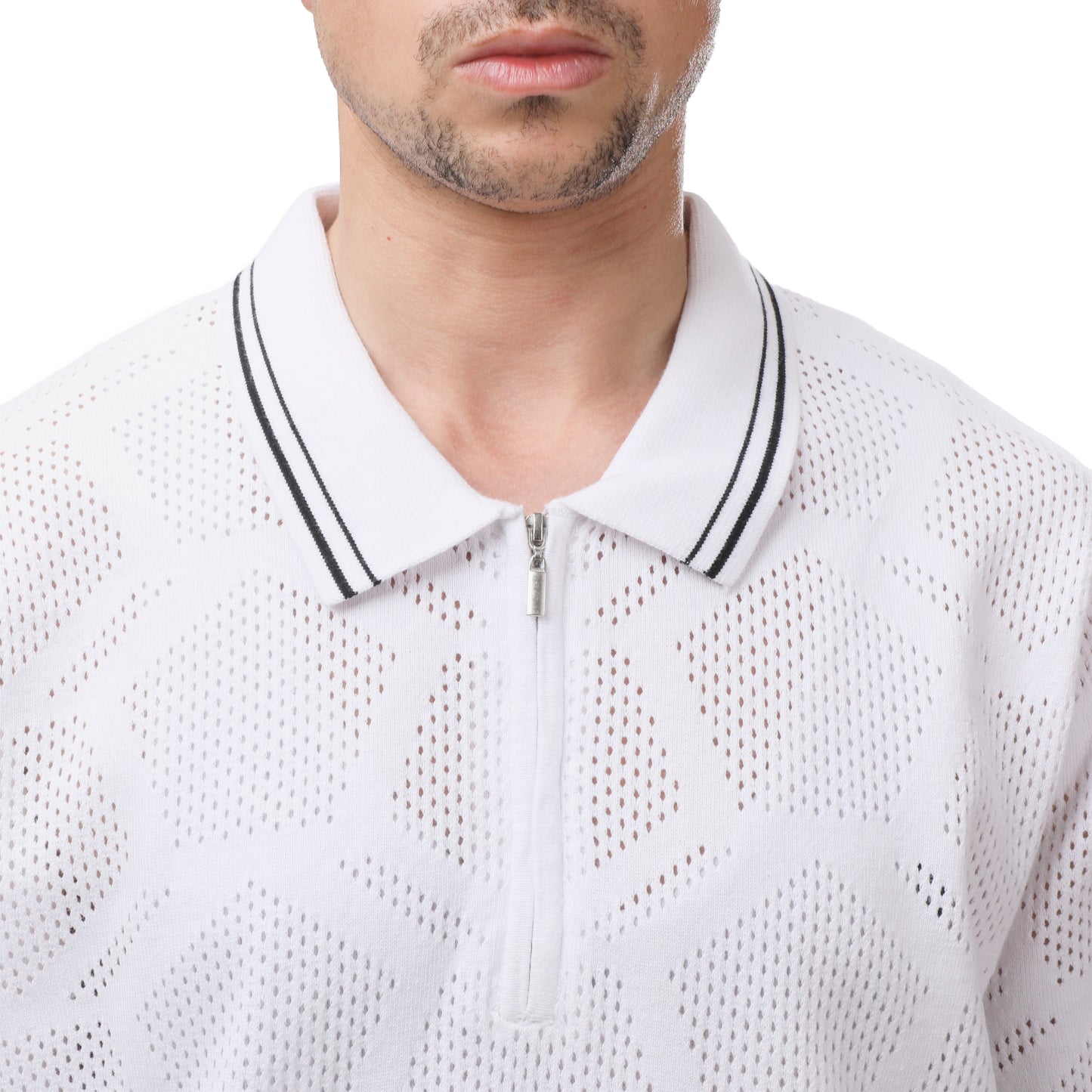Mango Textured Knit Zip-Neck Polo Shirt