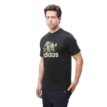 Adidas Men's Graphic Tee: Cartoon UFO and Alien Design