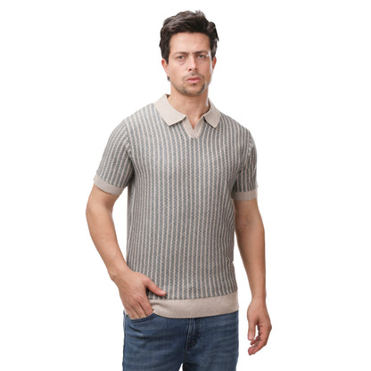 ZARA Textured Knit V-Neck Polo Shirt