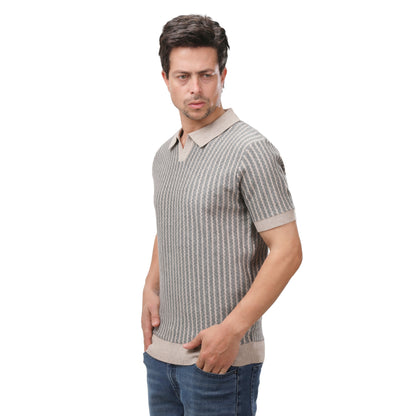 ZARA Textured Knit V-Neck Polo Shirt