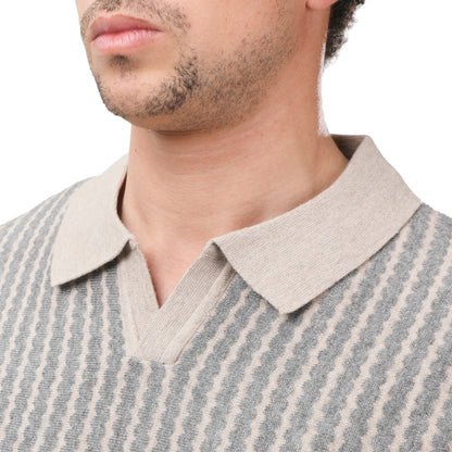 ZARA Textured Knit V-Neck Polo Shirt